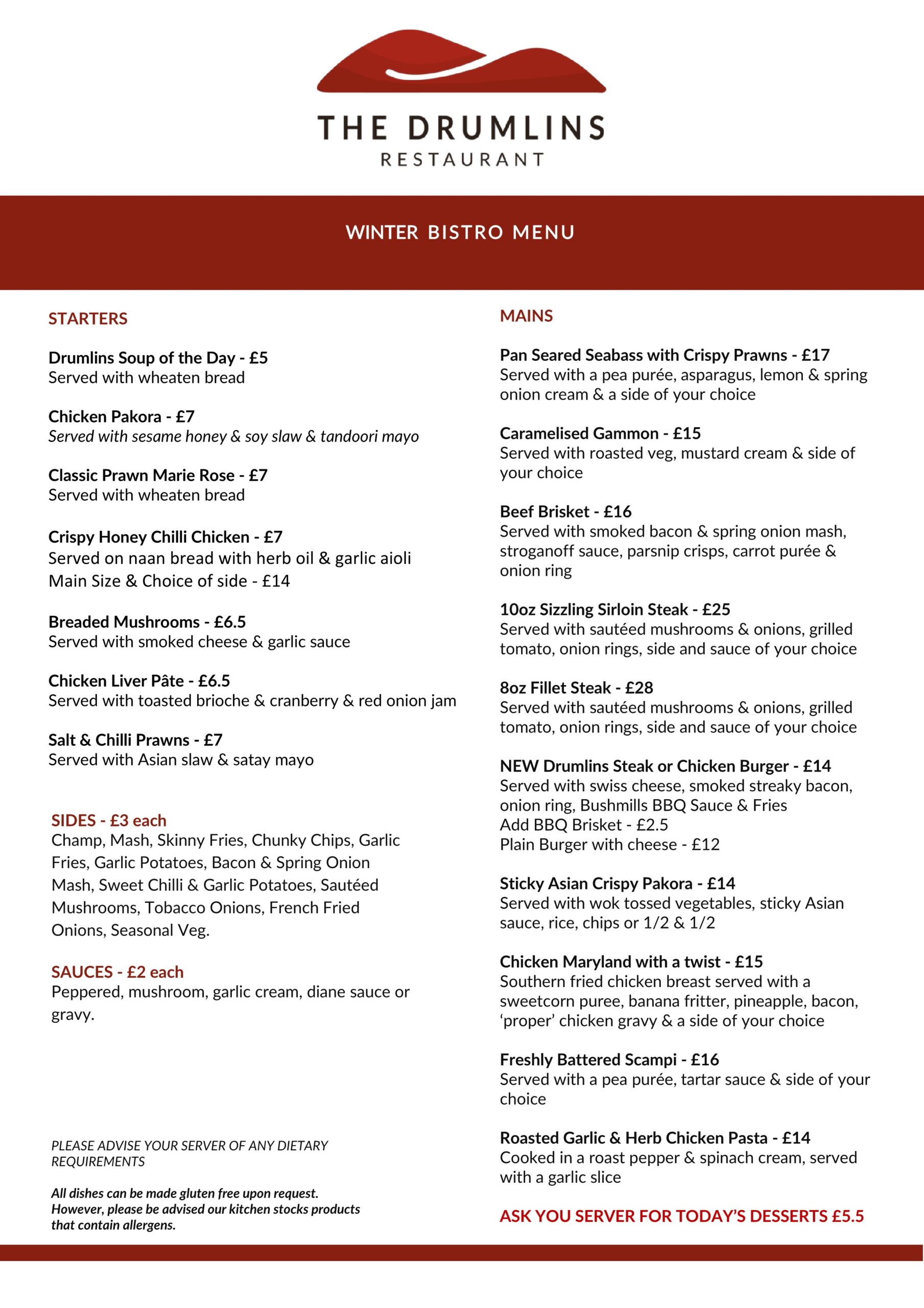 WINTER BISTRO MENU Temple Golf Club